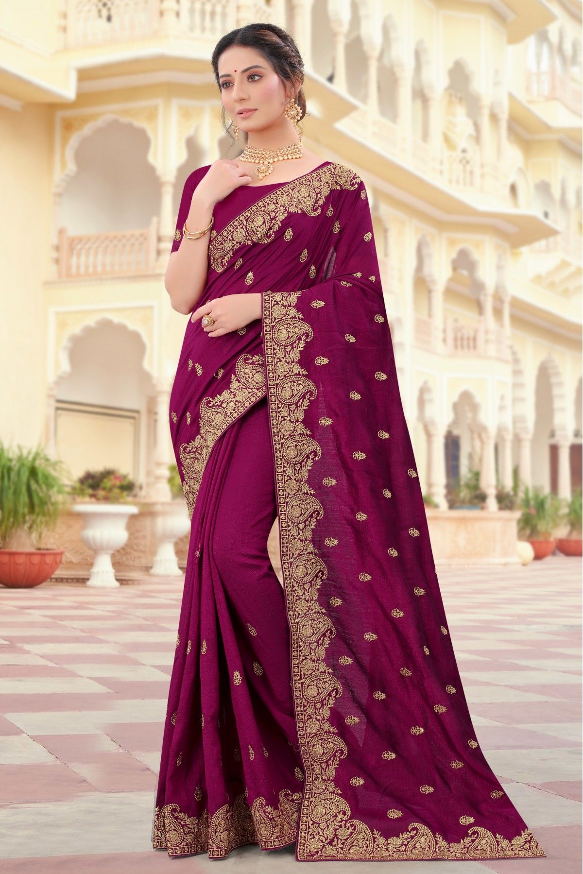 Alluring Georgette Base Grey Color Gota And Resham Work Saree