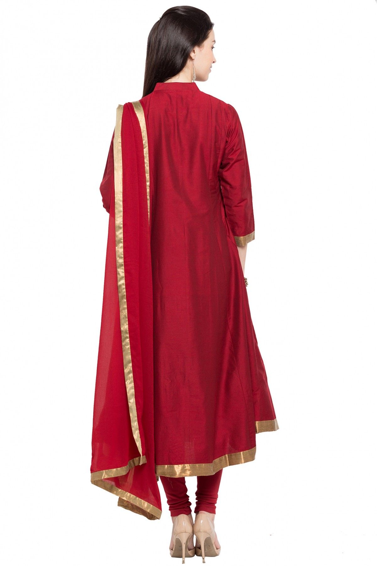 Plus Size Stitched Cotton Silk Anarkali Suit In Red Colour Upto 66
