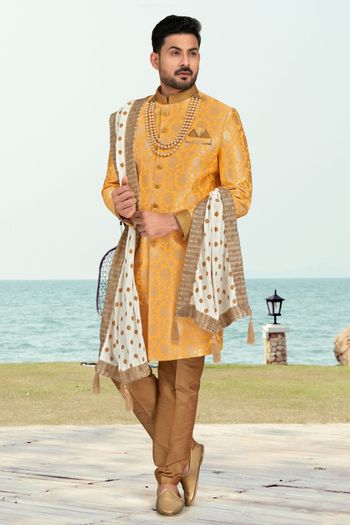 Banarasi Jacquard Stitched Indo Western Sherwani KP04126184