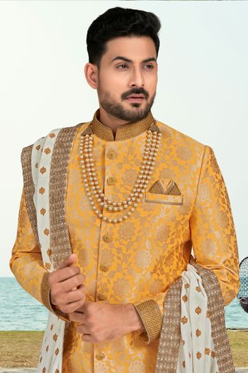 Banarasi Jacquard Stitched Indo Western Sherwani KP04126184