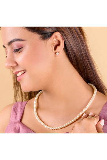 Delicate White Pearl Casual Choker Necklace with Stud Earrings jewellery set NS05810014
