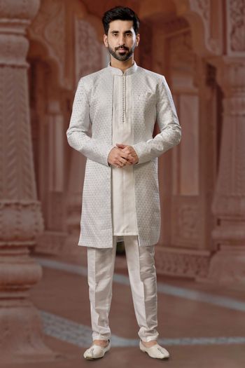 Jacquard and Silk Dhupion Stitched Sherwani KP04126245