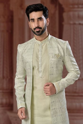 Jacquard and Silk Dhupion Stitched Sherwani KP04126243