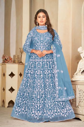 Net Embroidery Semi Stitched Anarkali Suit SM05680639