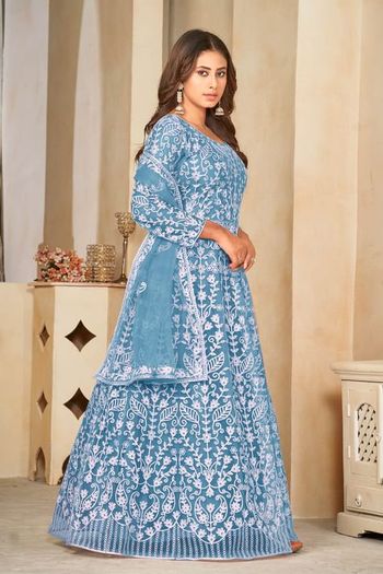 Net Embroidery Semi Stitched Anarkali Suit SM05680639