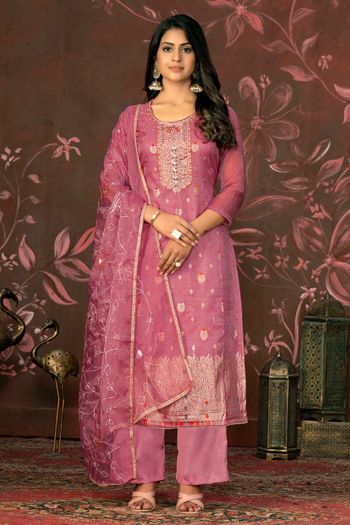 Organza Jacquard Unstitched Straight Suit SM03231399