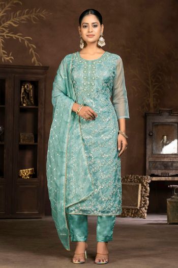 Pure Organza Unstitched Pant Style Suit SM03231418