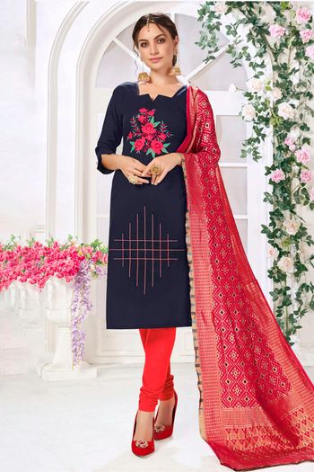 Slub Cotton Unstitched Churidar Suit SM03230806