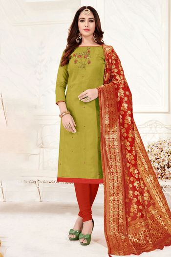 Slub Cotton Unstitched Churidar Suit SM03230846