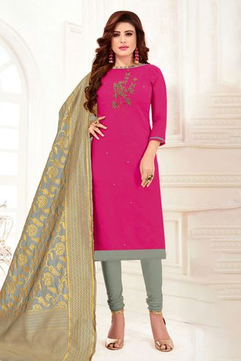 Slub Cotton Unstitched Churidar Suit SM03230844