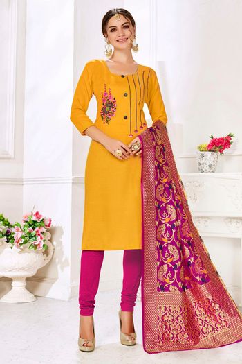 Slub Cotton Unstitched Churidar Suit SM03230801