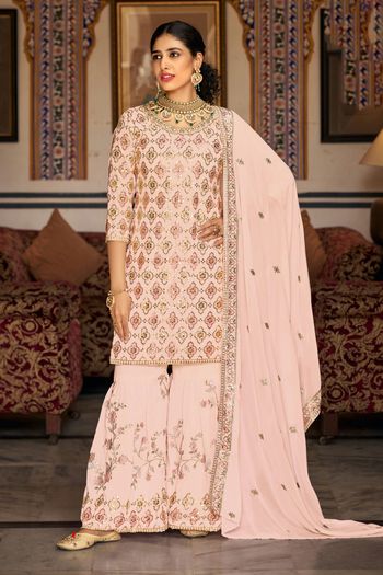 Faux Georgette  Semi Stitched Sharara Suit SS05350047