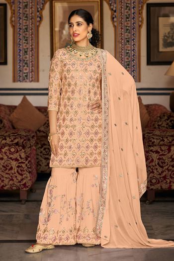 Faux Georgette  Semi Stitched Sharara Suit SS05350051