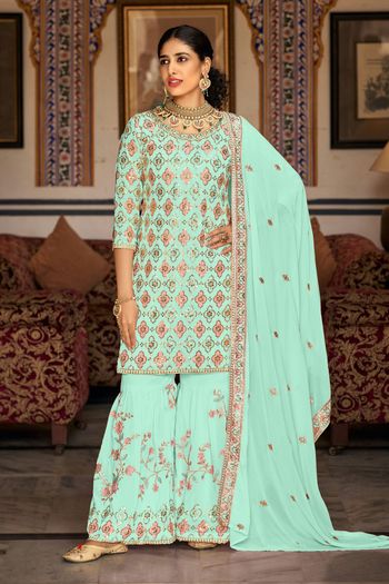 Faux Georgette  Semi Stitched Sharara Suit SS05350050