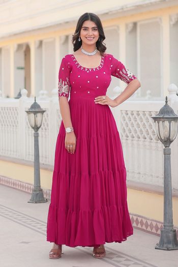 Faux Georgette Stitched Gown GW054114270
