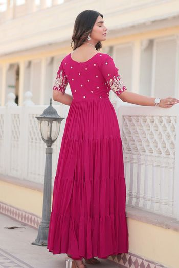 Faux Georgette Stitched Gown GW054114270