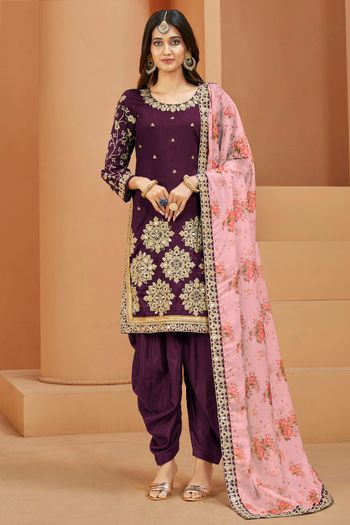 Art Silk Semi Stitched Patiala Suit SM01640313