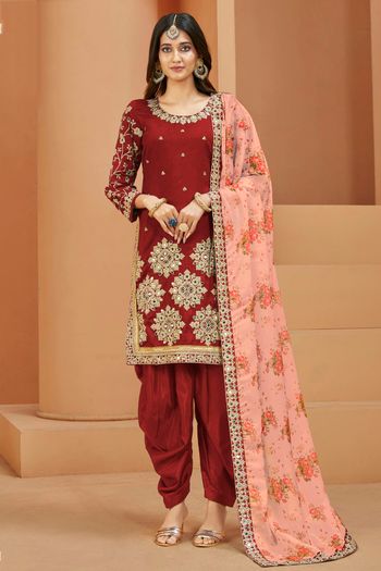 Art Silk Semi Stitched Patiala Suit SM01640315