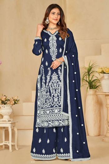 Black Dola Jacquard Embroidered Straight Pant Suit Festive Wear