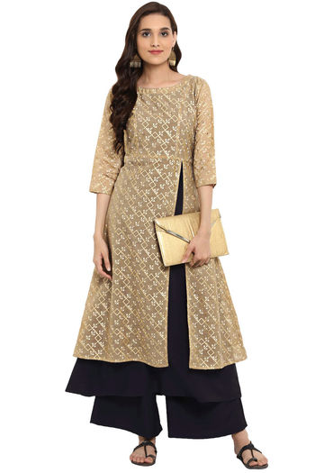 Chanderi Floral Print Stitched Kurta And Palazzo Set KR04512527