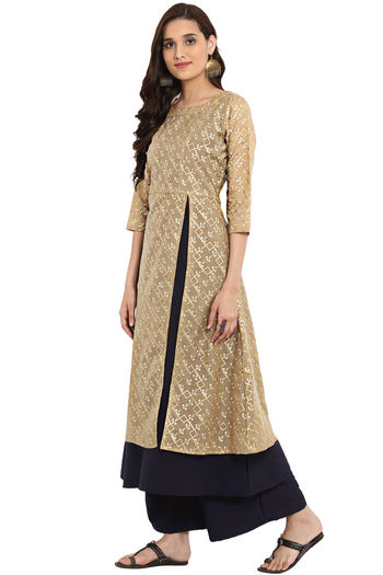 Chanderi Stitched Foil Print Kurti KR04511904