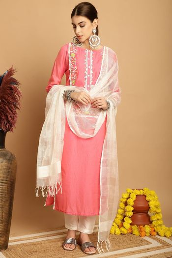 Chanderi Stitched Kurti Sets KR04784520