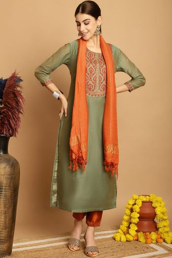 Chanderi Stitched Kurti Sets KR04784526