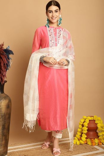 Chanderi Stitched Kurti Sets KR04784519