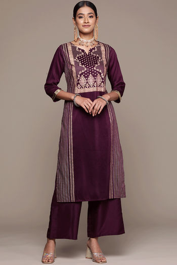 Chinon Ethnic Motifs Stitched Kurta And Palazzo Set KR04512670