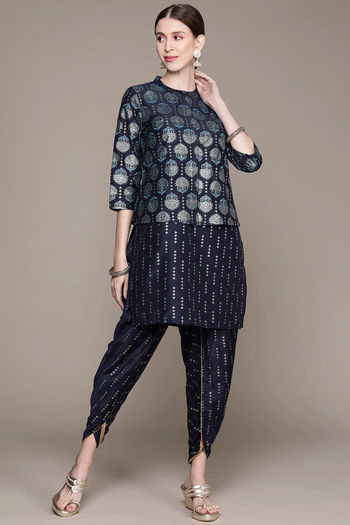 Chinon Floral Print Stitched Kurta And Dhoti Pant Set KR04512536