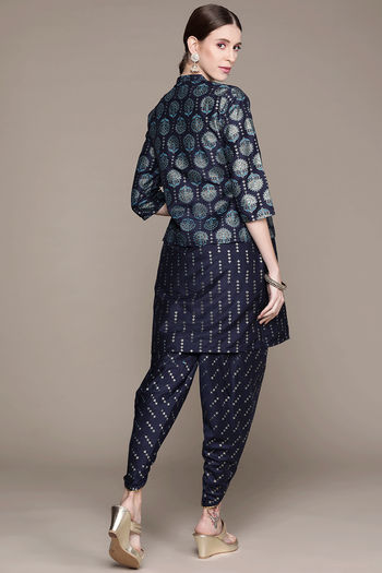 Chinon Floral Print Stitched Kurta And Dhoti Pant Set KR04512536