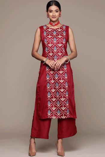 Chinon Floral Print Stitched Kurta and Palazzo Set KR04512678