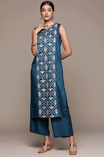 Chinon Floral Print Stitched Kurta and Palazzo Set KR04512679