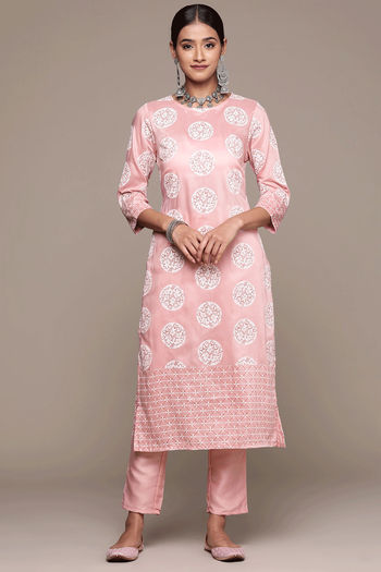 Chinon Floral Print Stitched Kurta and Pant Set KR04512669