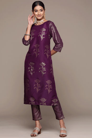 Chinon Floral Print Stitched Kurta and Pant Set KR04512677