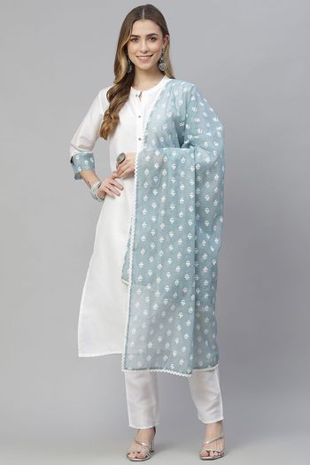 Chinon Solid Stitched Kurta, Pant And Dupatta Set KR04512644