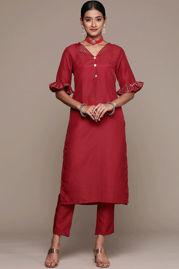 Chinon Solid Stitched Kurta and Pant Set KR04512674