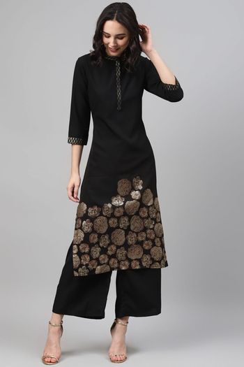 Crepe Ethnic Motifs Stitched Kurta And Palazzo Set KR04512576