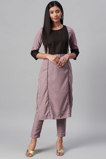 Crepe Ethnic Motifs Stitched Kurta and Pant Set KR04512574