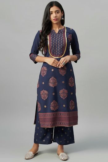 Crepe Floral Print Stitched Kurta And Palazzo Set KR04512572