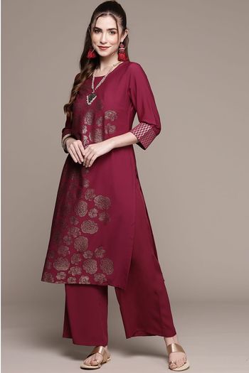 Crepe Floral Print Stitched Kurta And Palazzo Set KR04512579