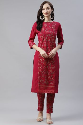 Crepe Floral Print Stitched Kurta And Pant Set KR04512580