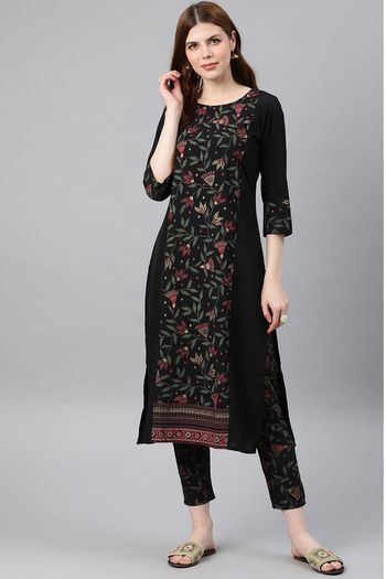 Crepe Floral Print Stitched Kurta and Pant Set KR04512553