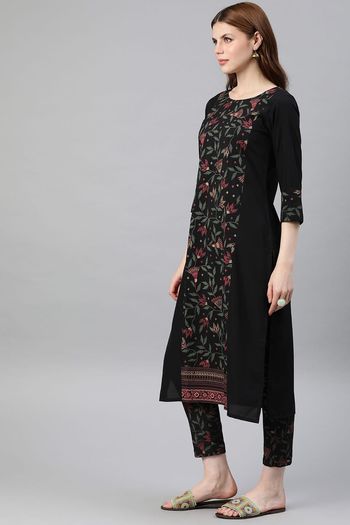 Crepe Floral Print Stitched Kurta and Pant Set KR04512553