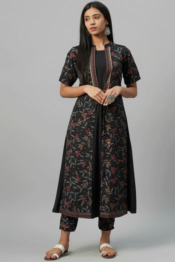 Crepe Floral Print Stitched Kurta and Pant Set KR04512568