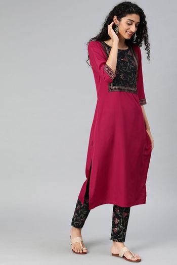 Crepe Floral Print Stitched Kurta and Pant Set KR04512551