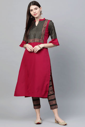 Crepe Foil Print Stitched Kurta and Pant Set KR04512563