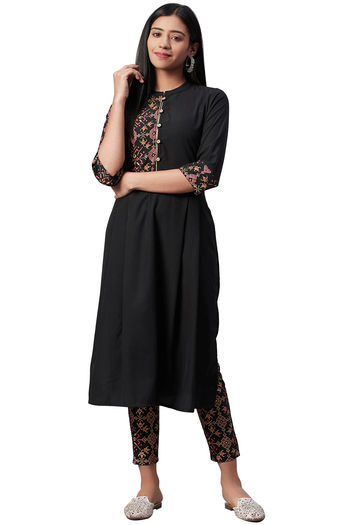 Crepe Geometric Print Stitched Kurta And Pant Set KR04512567