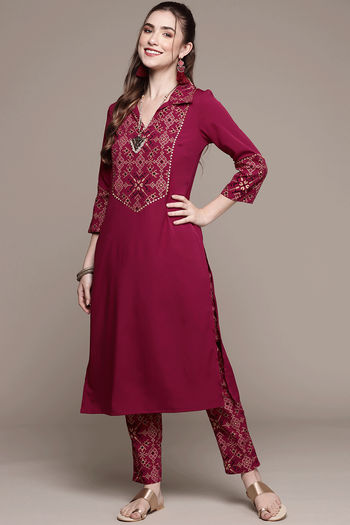 Crepe Geometric Print Stitched Kurta and Pant Set KR04512571