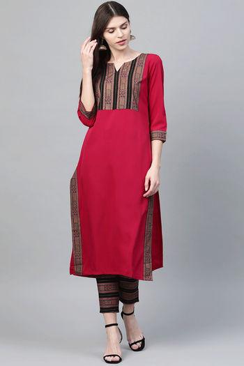 Crepe Geometric Print Stitched Kurta and Pant Set KR04512564